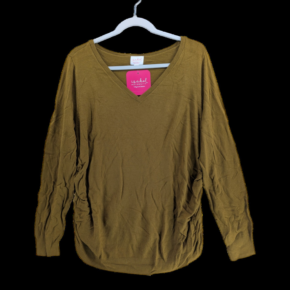 Ingrid Isabel Maternity Sweater Knit VNeck Size XS Long Sleeves Olive Green